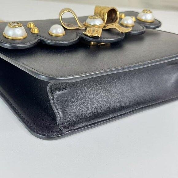Gucci Black Pearly Peony Chain Shoulder Bag Leather - Picture 7 of 9